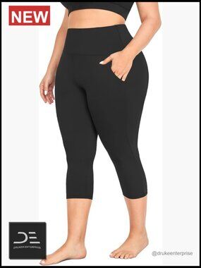 Capri Plus Size Leggings with Pockets - Stretchy Tummy Control Workout Yoga